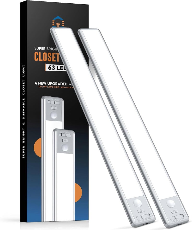 BLS 14.8inch Under Cabinet Lighting, 63 LED Closet Lights, 2500mAh USB C Rechargeable Under Cabinet Lights, Battery Operated Lights, Motion Sensor Light Indoor, Magnetic Night Light for Kitchen 2 Pack - Image 1